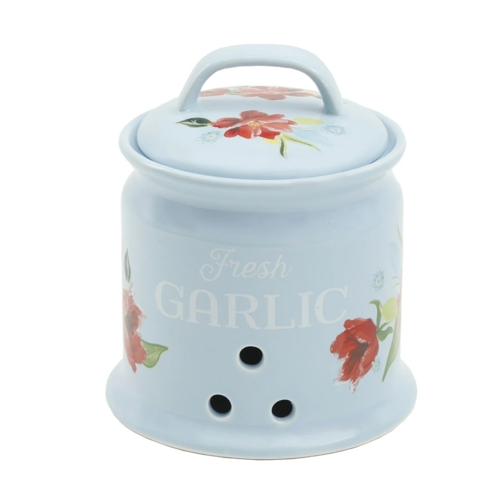 New The Pioneer Woman Spring Bouquet Blue Floral Garlic Keeper